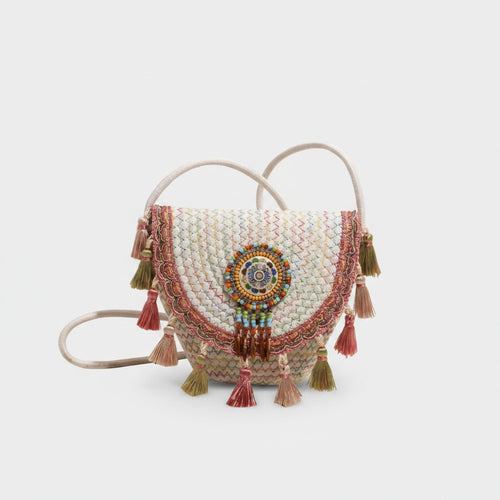 Beaded Boho Crossbody Bag With Tassel Fringe