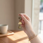 Woven Bell Charm Drop Earrings With Wooden Beads