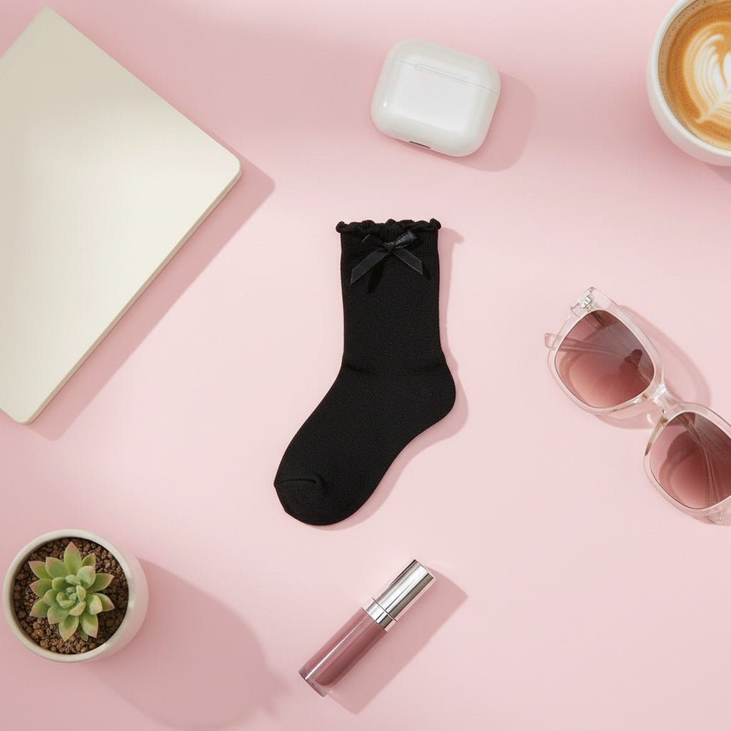 White Ruffle Lace Trim Crew Socks