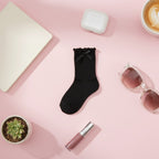 White Ruffle Lace Trim Crew Socks