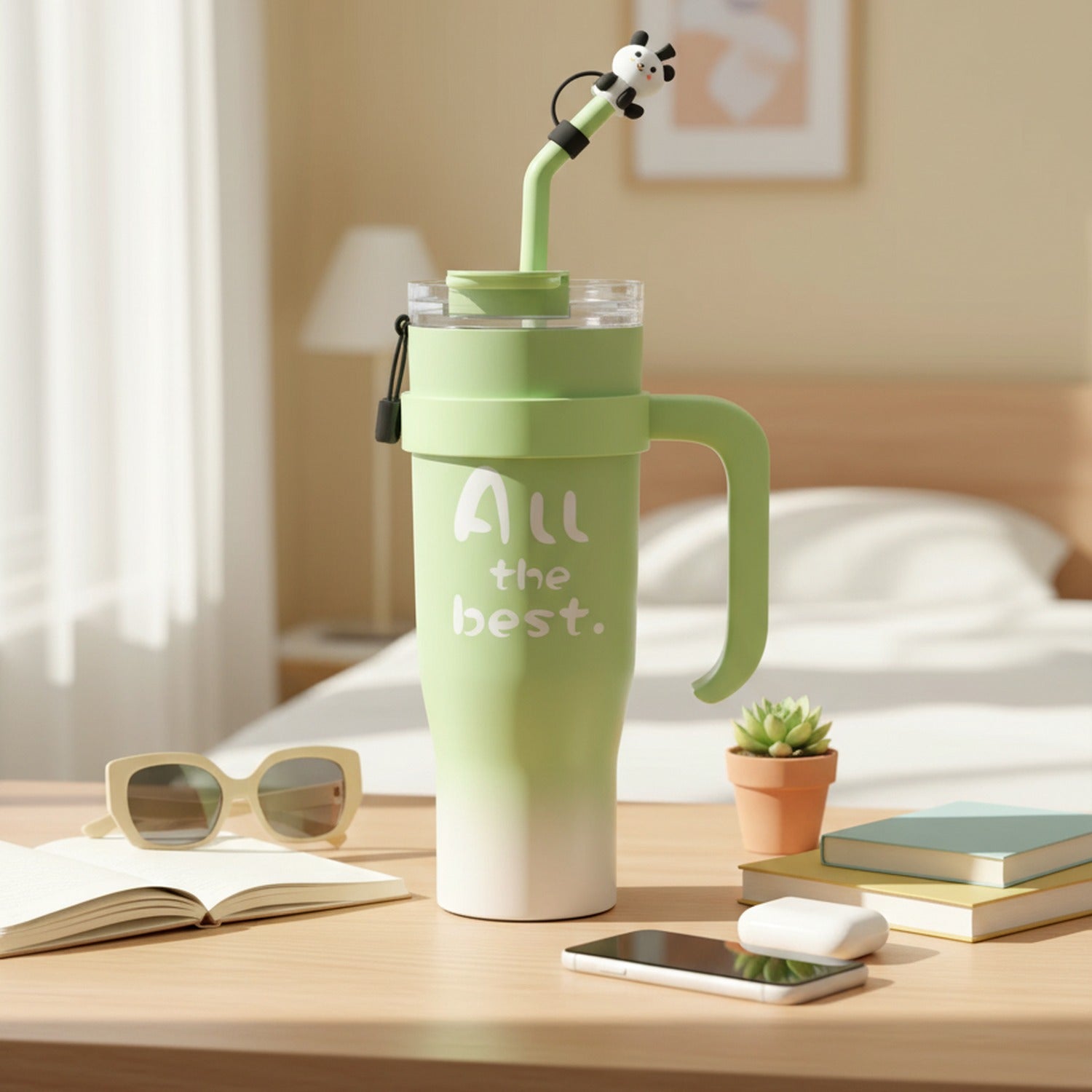 Lime Green Tumbler With Cute Mouse Charm