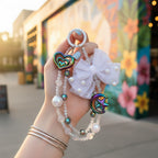 Iridescent Heart & Star Beaded Pearl Keychain