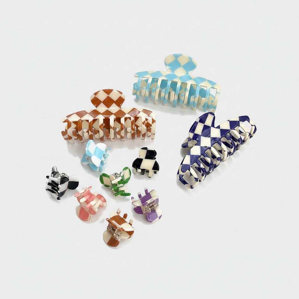 Checkered Hair Claws Pastel Multi-Pack Set