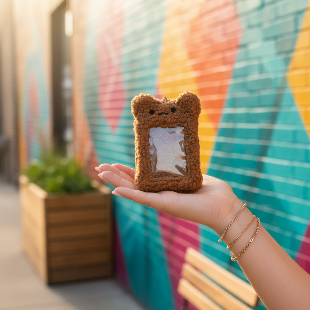 Fluffy Teddy Bear Photo Charm Keychain