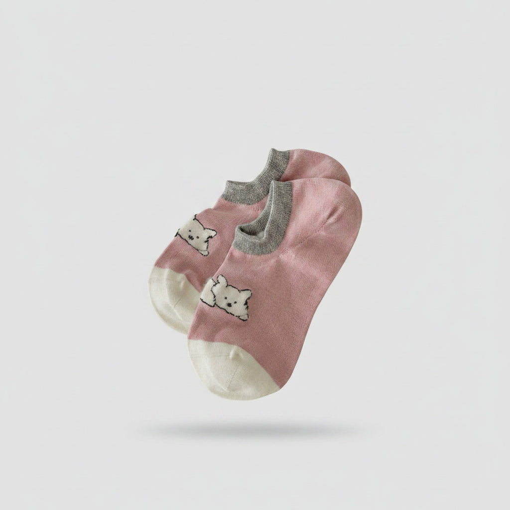 Pink Cat Face Ankle Socks