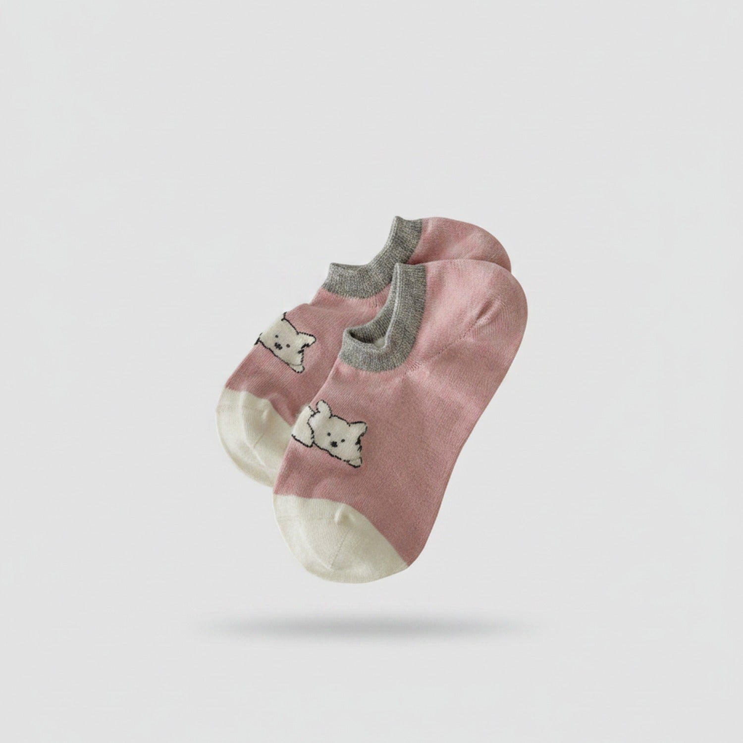 Pink Cat Face Ankle Socks