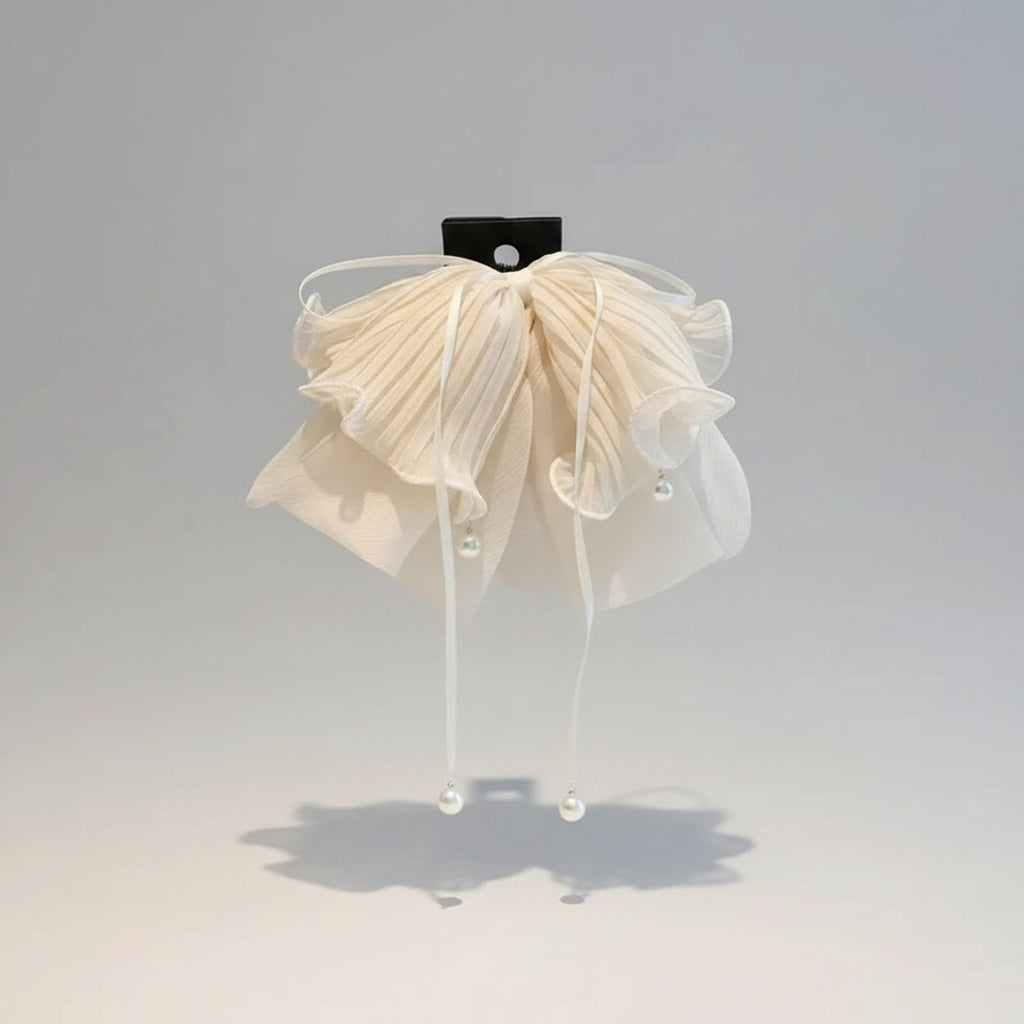 Cream Pleated Flower Hair Claw Clip Pearl