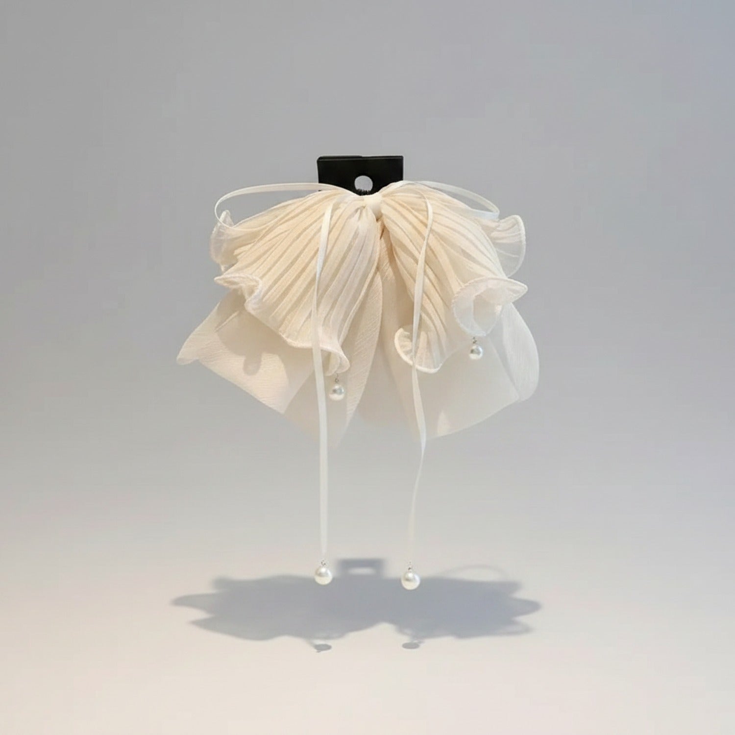 Cream Pleated Flower Hair Claw Clip Pearl