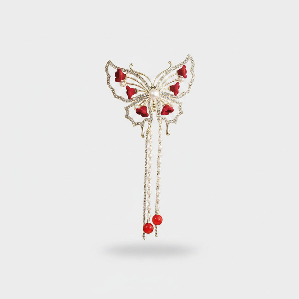 Butterfly Pearl Heart Rhinestone Hair Claw