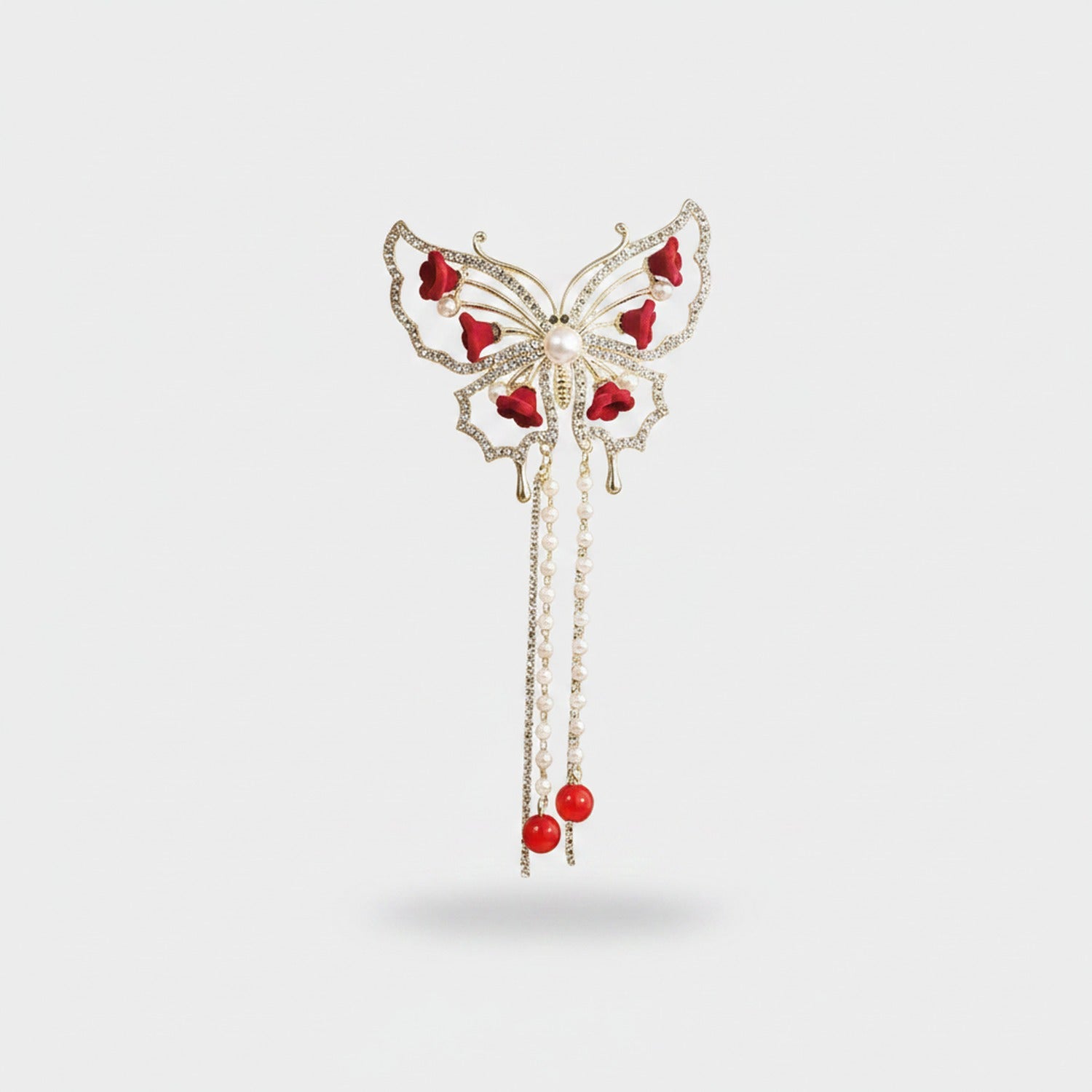 Butterfly Pearl Heart Rhinestone Hair Claw