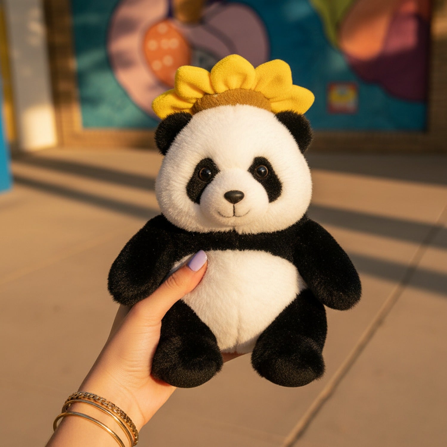 Adorable Black & White Panda Plush Toy With Golden Flower Crown