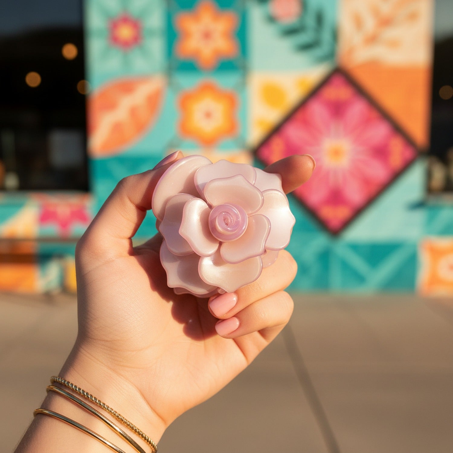 Pink Flower Pearl Hair Claw Clip