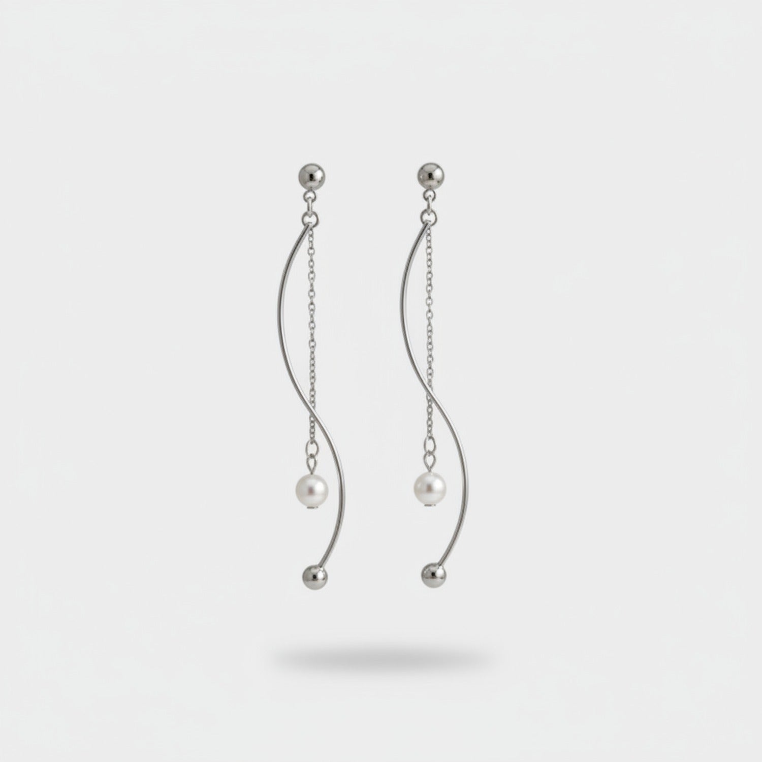 Silver Pearl Chain Drop Earrings
