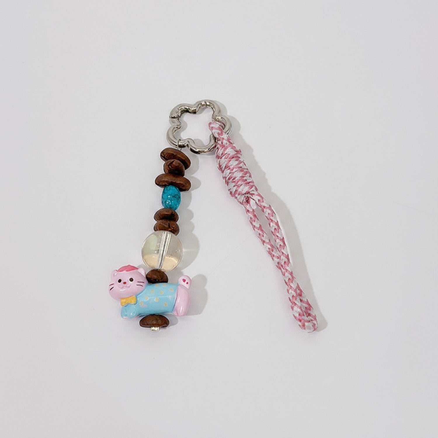 Acrylic Keyring With Beaded Charm And Woven Strap