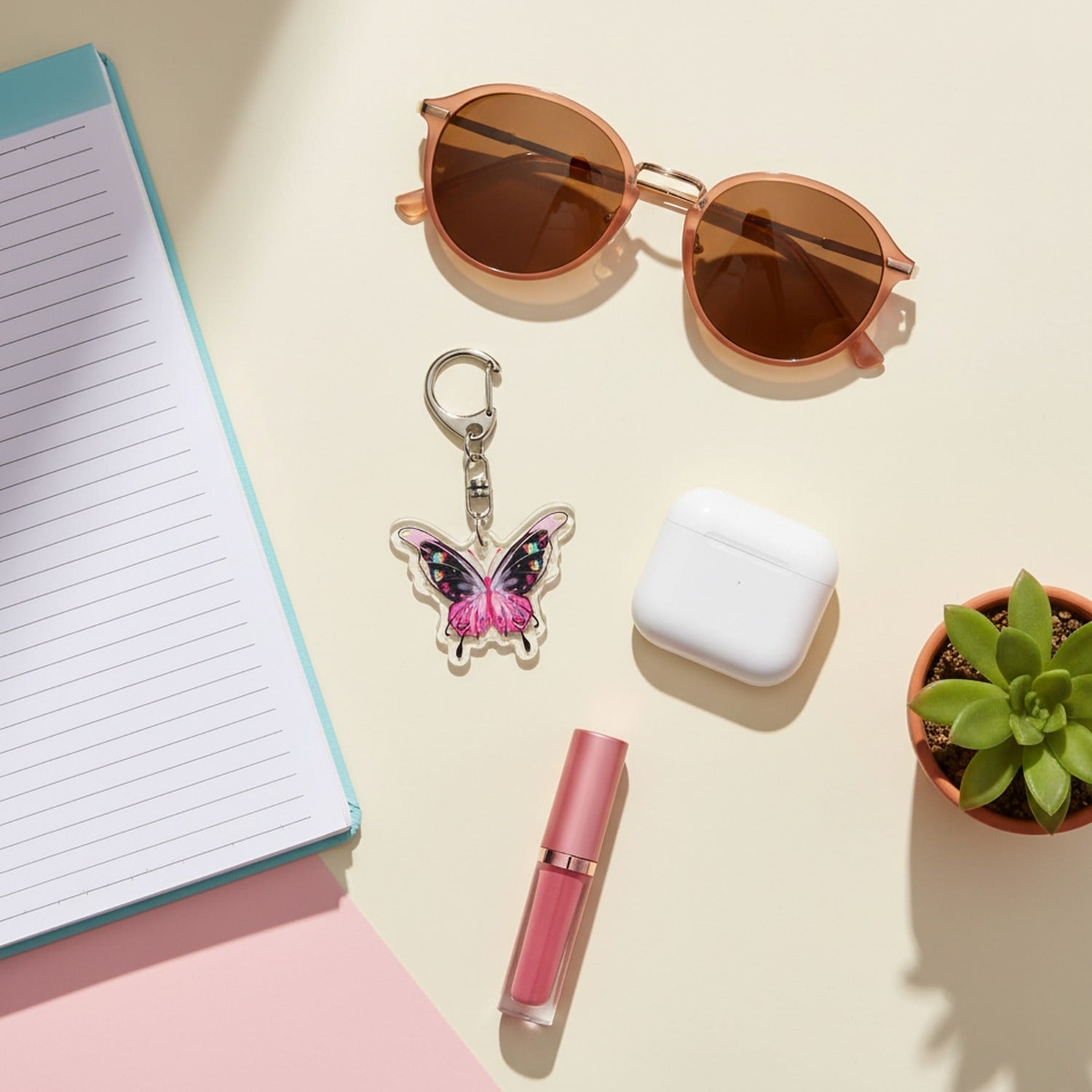 Butterfly Acrylic Keyring Charm Pink Black
