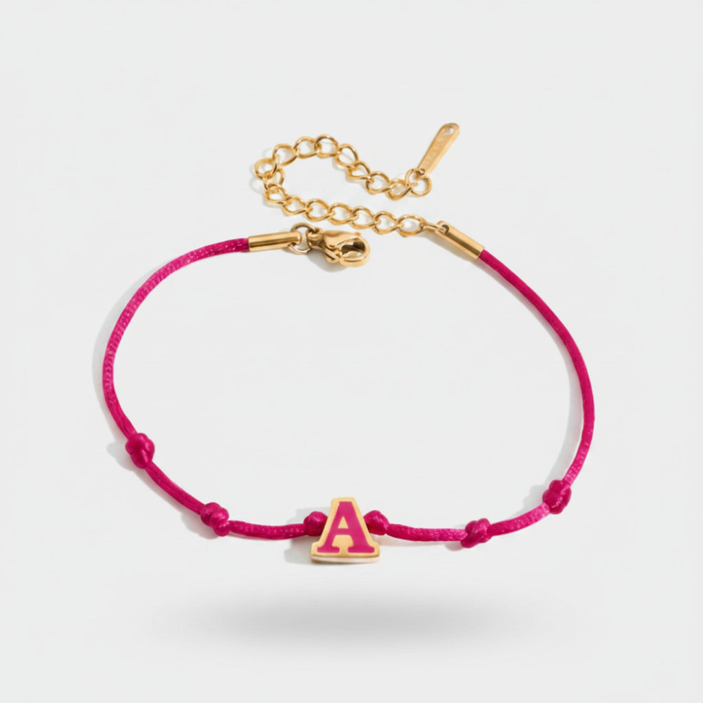 Hot Pink Cord Letter Charm Bracelet