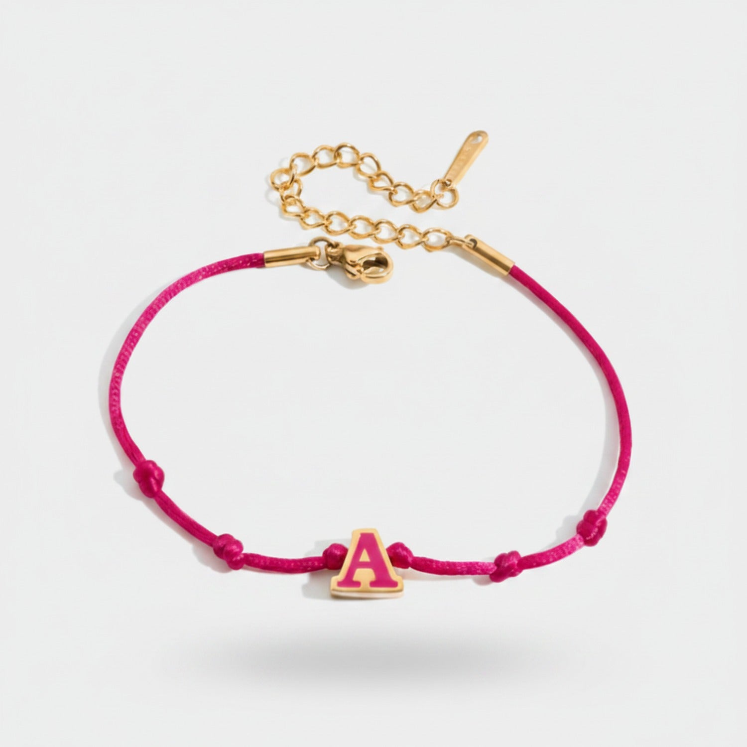 Hot Pink Cord Letter Charm Bracelet