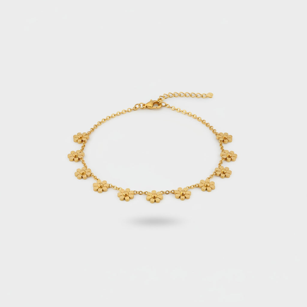 Gold Flower Charm Chain Bracelet