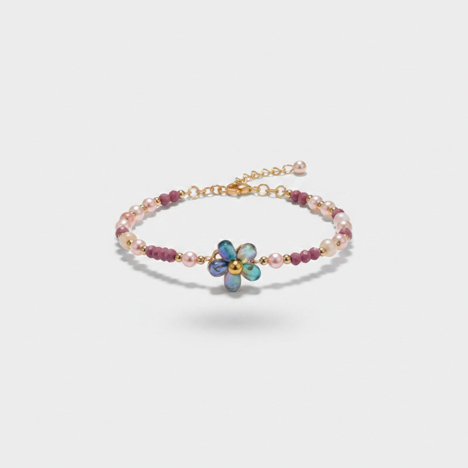Beaded Flower Charm Bracelet With Pearls