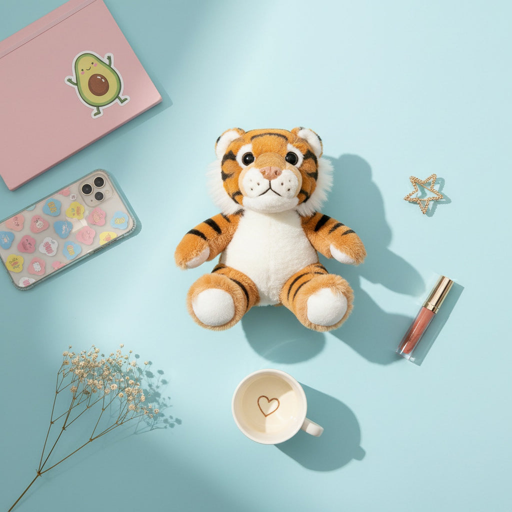 Adorable Orange Tiger Plush Toy With Black Stripes