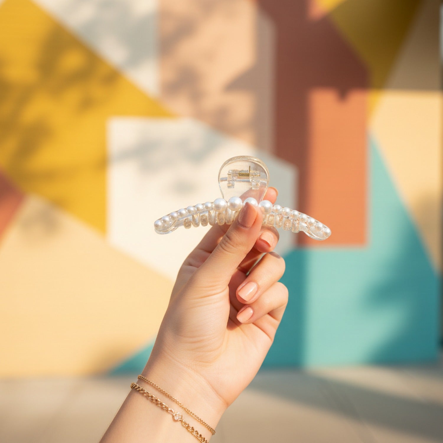 Pearl Beaded Clear Claw Hair Clip