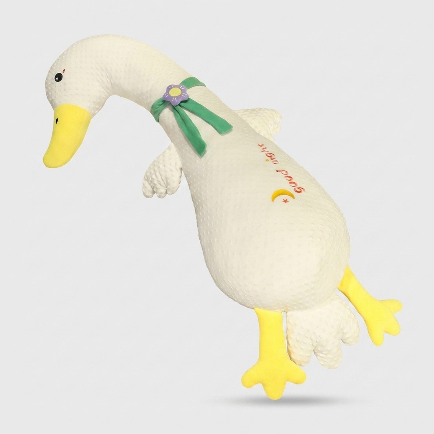 Cream Duck Plush Toy With Flower Ribbon