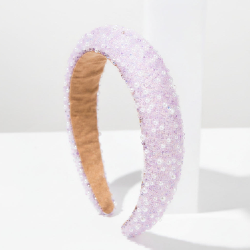 Lavender Beaded Pearl Padded Headband