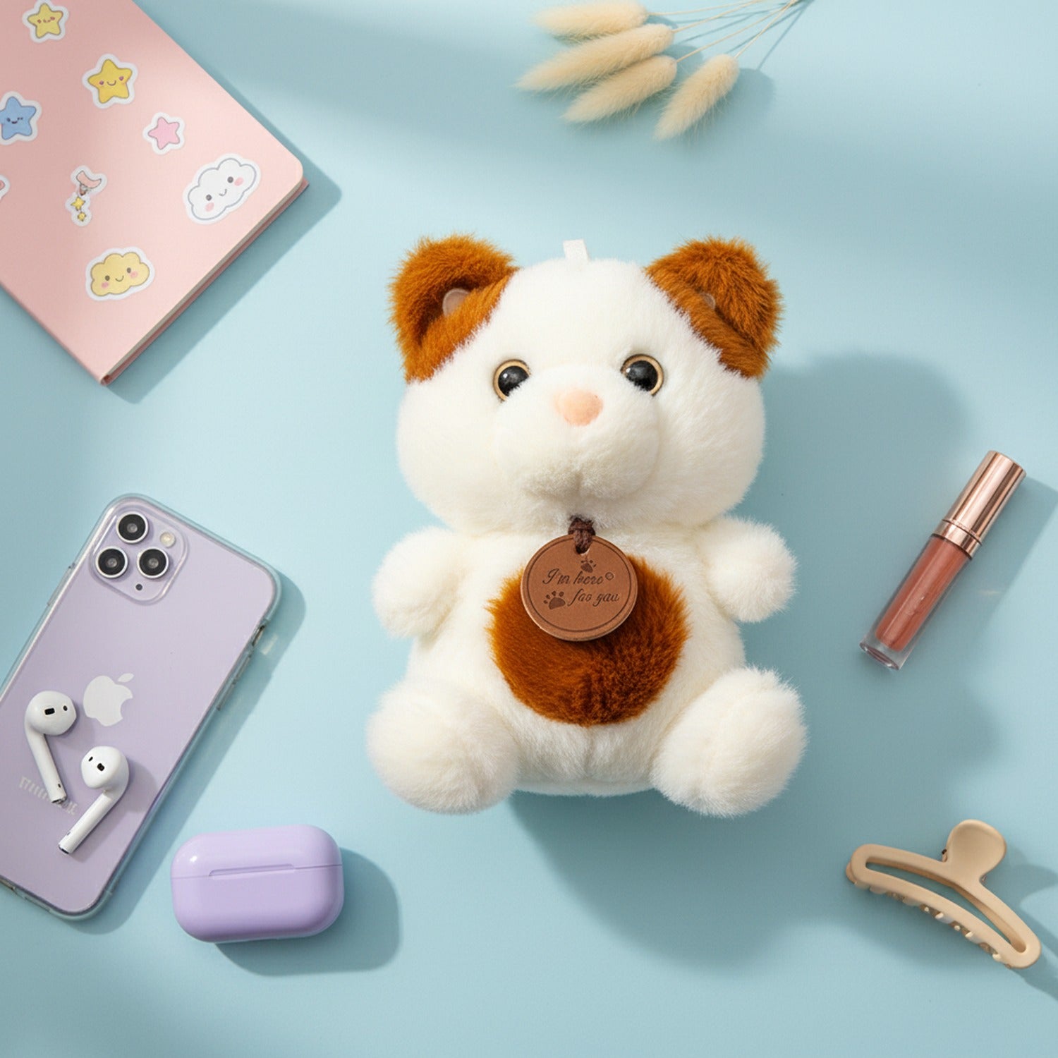Cute White Plush Bear With Brown Charm