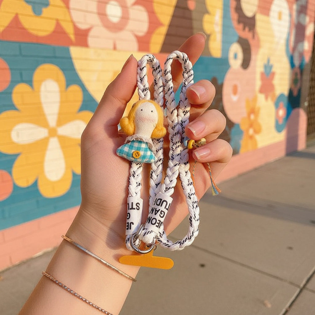 Rope Phone Charm With Doll And Tassel