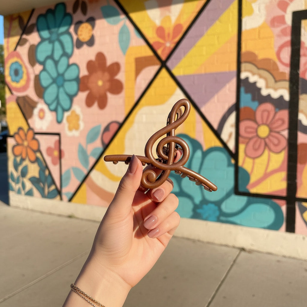Wooden Treble Clef Music Hair Claw