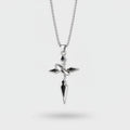 Silver Cross Pendant Necklace with Black Stone Detail
