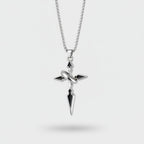 Silver Cross Pendant Necklace with Black Stone Detail