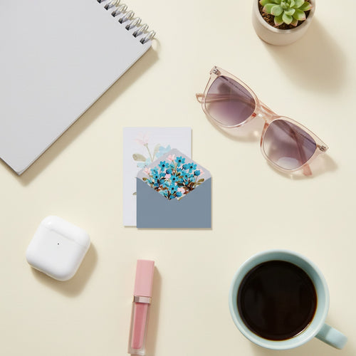 Blue Floral Stationery Set with Envelopes
