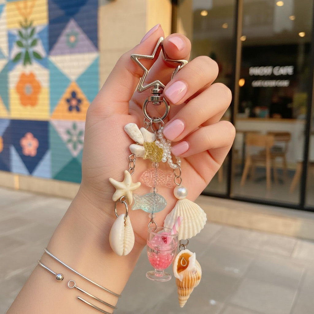 Ocean Vibes Star Charm Keyring With Shells