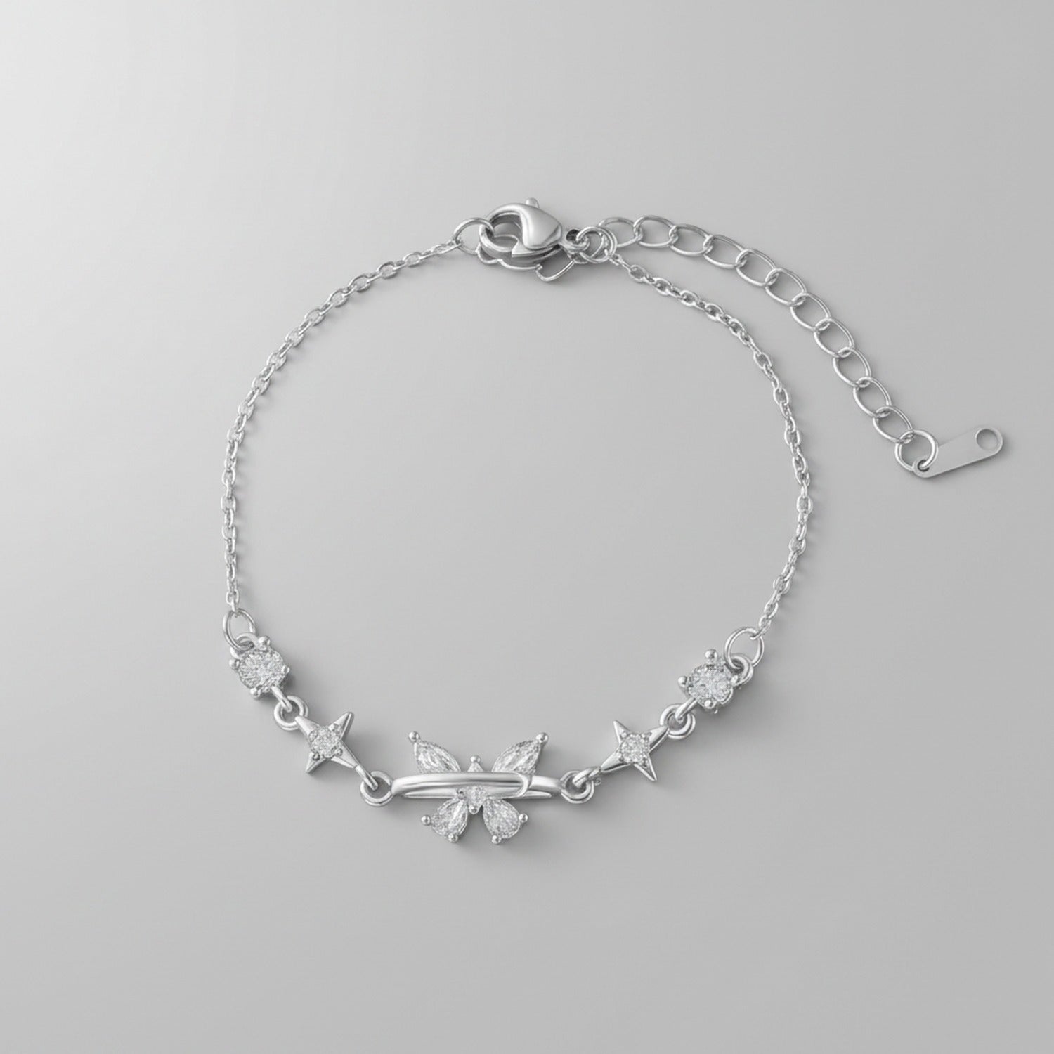 Gold Crystal Star & Flower Chain Bracelet
