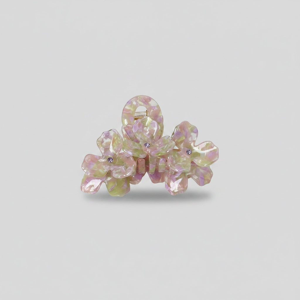 Pearl Flower Crystal Hair Claw - Pink Green 10.5cm