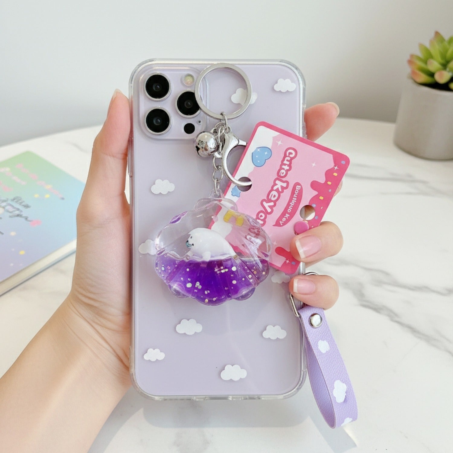 Purple Glitter Seashell Acrylic Keyring Charm