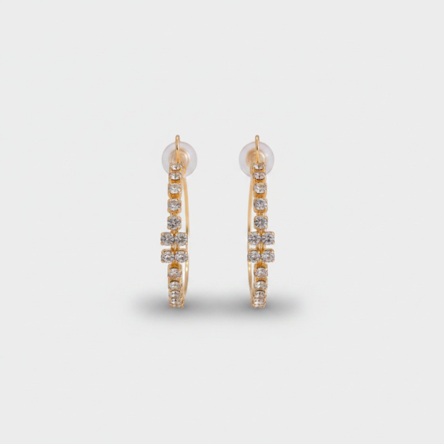 Gold Rhinestone Hoop Earrings with Cross Detail