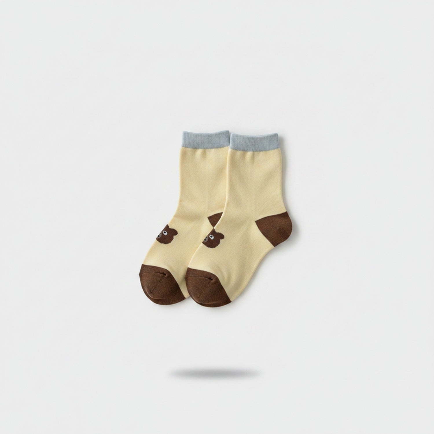 Cream Cow Face Crew Socks With Brown Trim