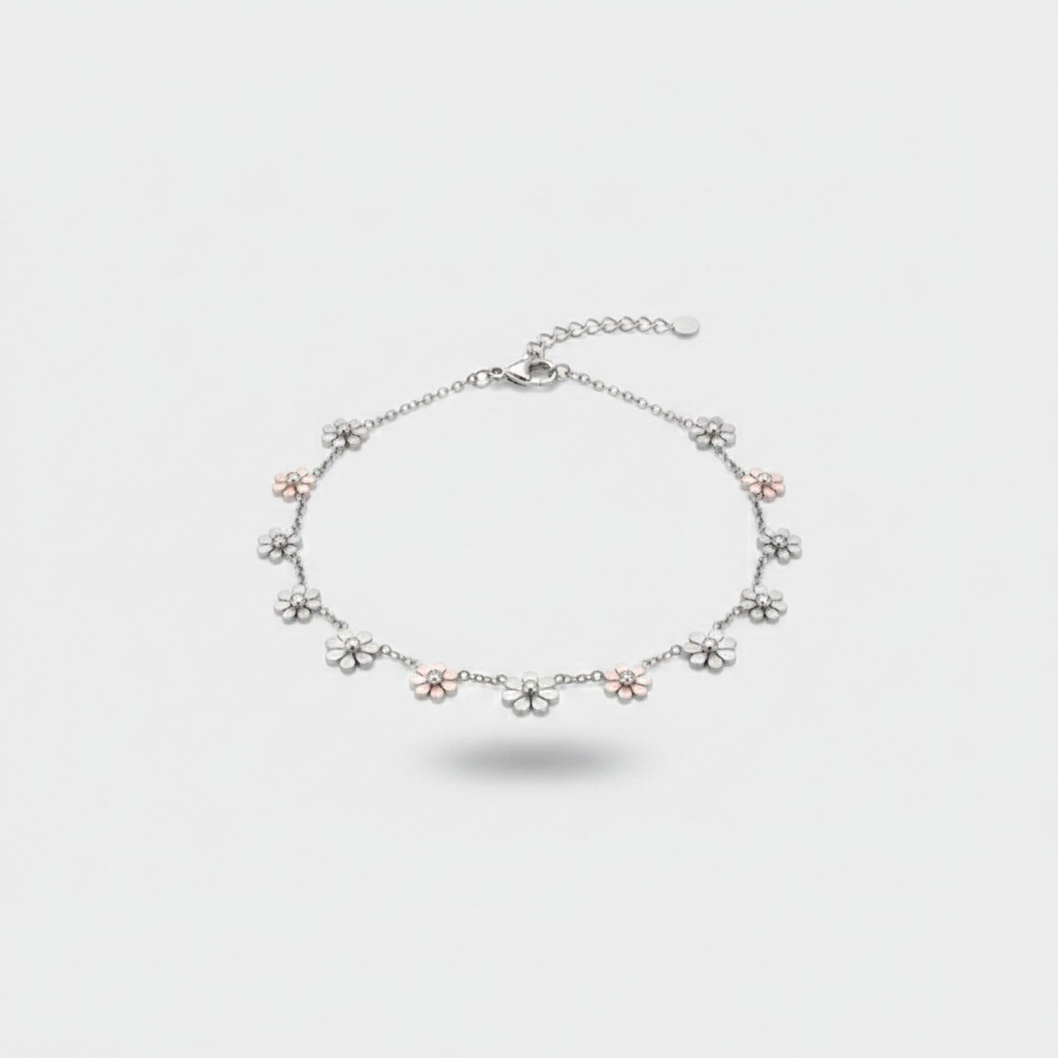 Silver Flower Charm Bracelet With Rose Gold Accents