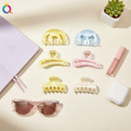 Pink Curved Hair Claw Clip With Gold Screws