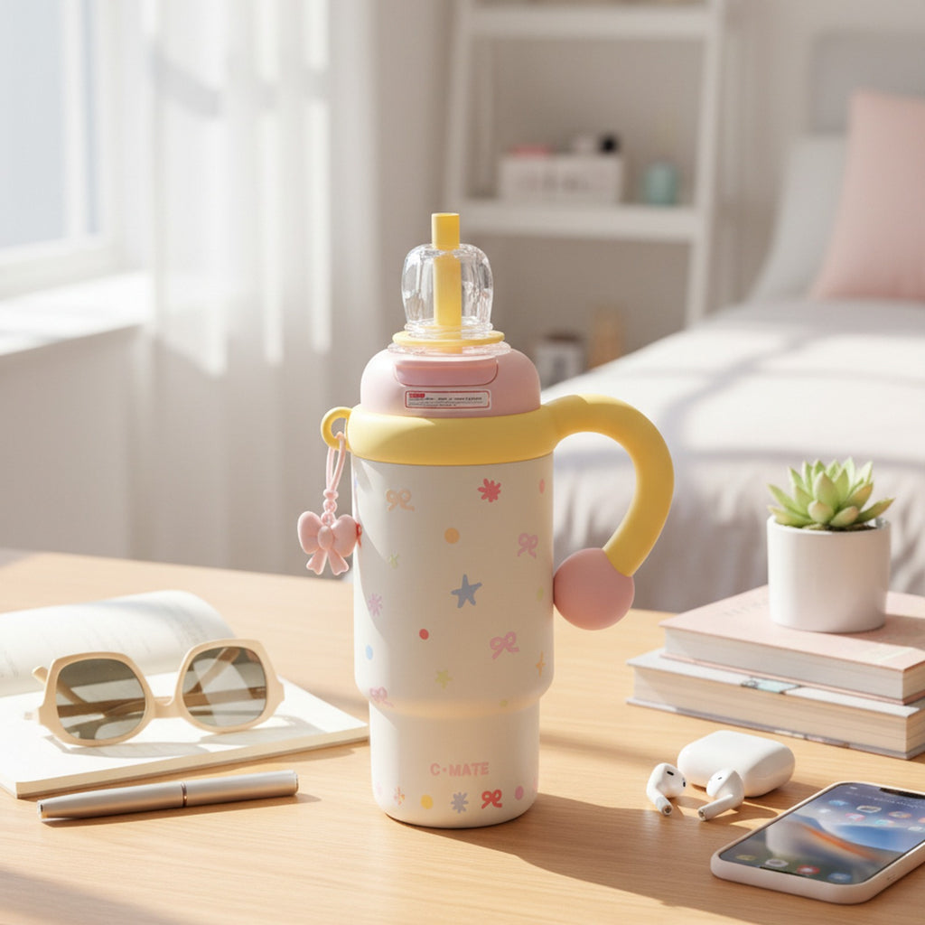Pastel Star Print Tumbler With Yellow Handle