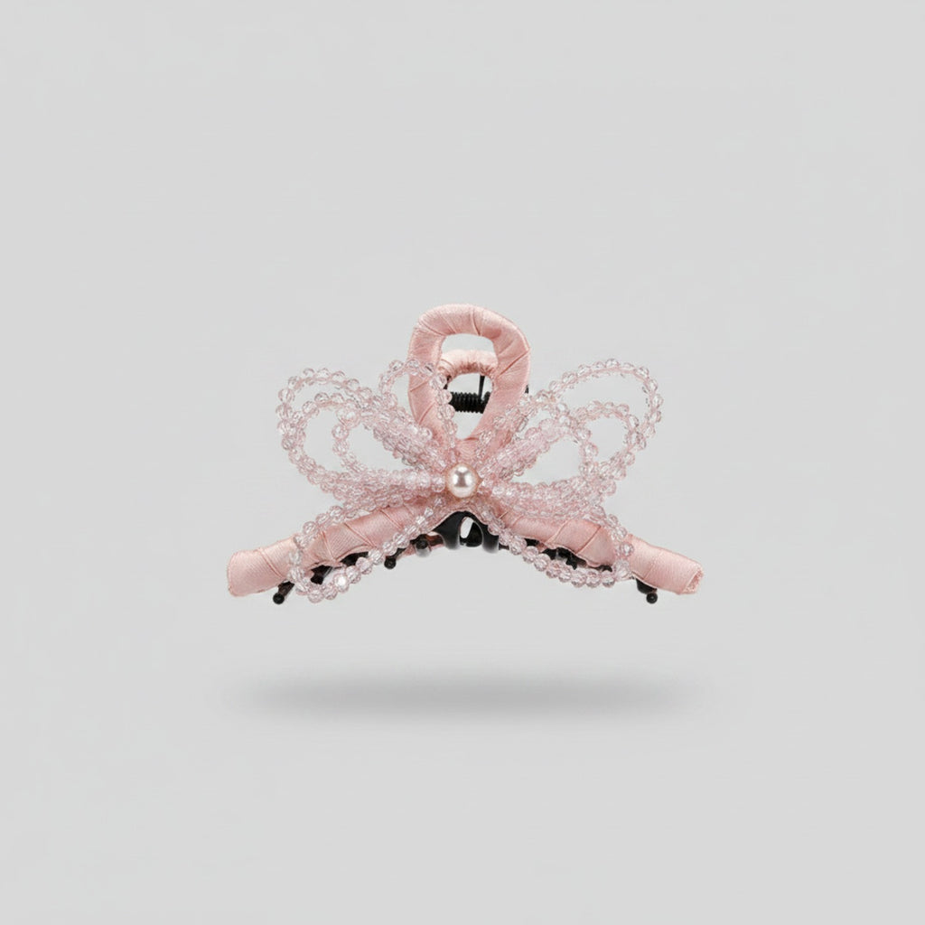 Pink Beaded Butterfly Hair Claw With Pearl