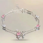 Silver Pink Heart Charm Bracelet With Bow