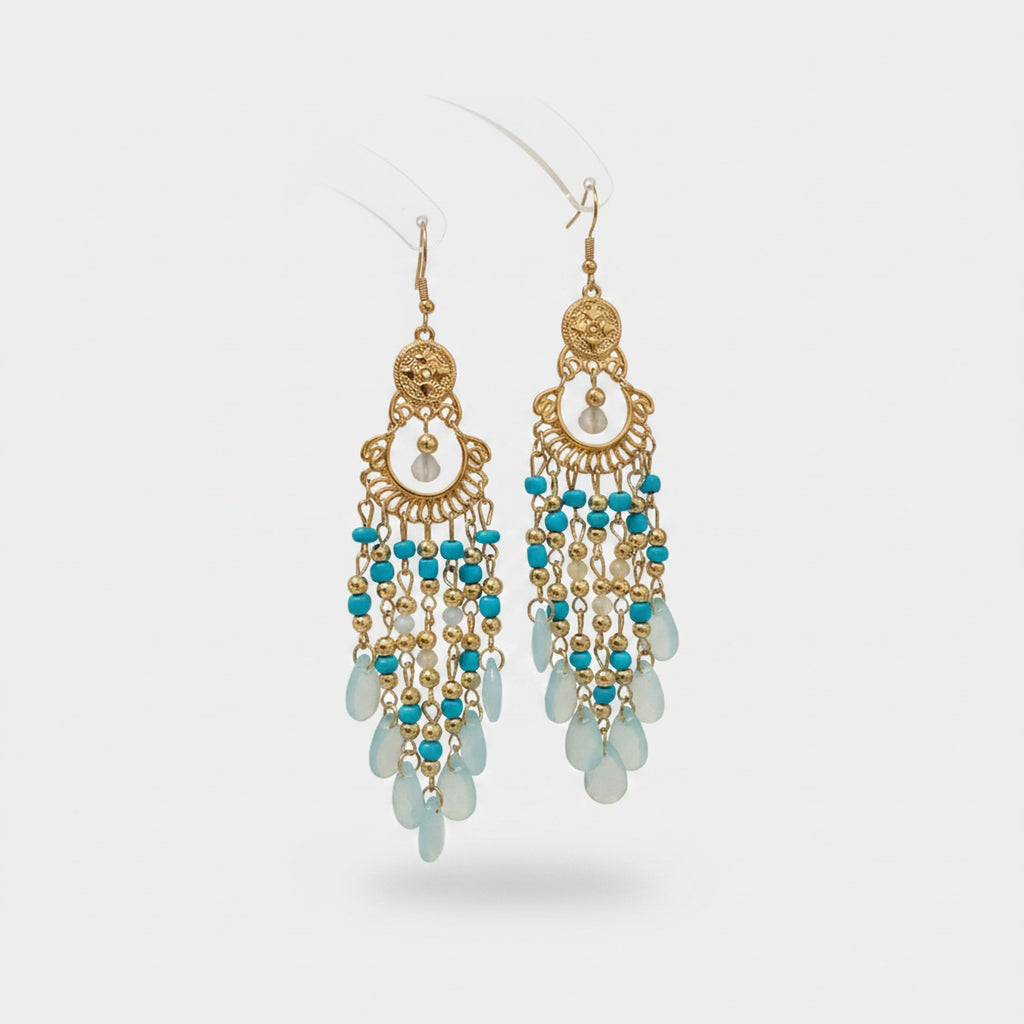 Turquoise Beaded Chandelier Drop Earrings