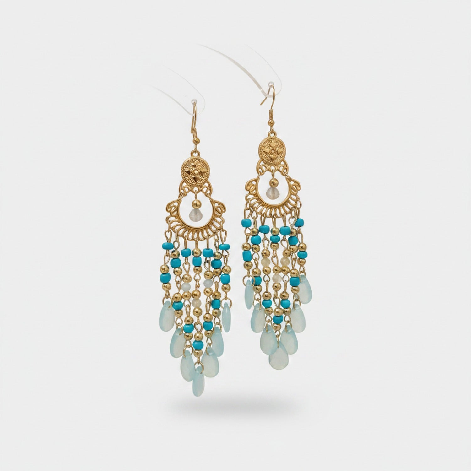 Turquoise Beaded Chandelier Drop Earrings