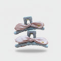 Velvet Bow Hair Claws Pink Gray Set