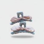 Velvet Bow Hair Claws Pink Gray Set