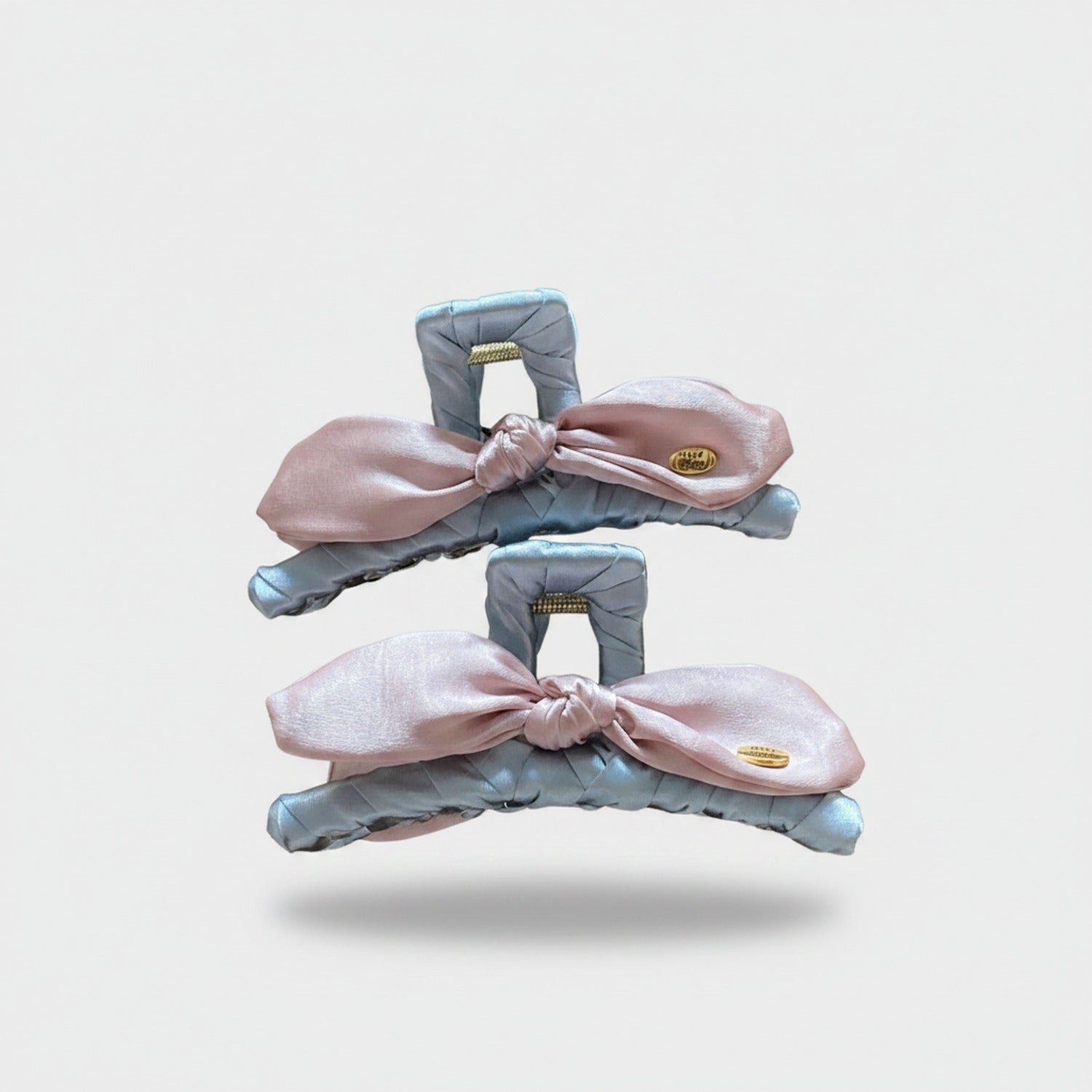 Velvet Bow Hair Claws Pink Gray Set