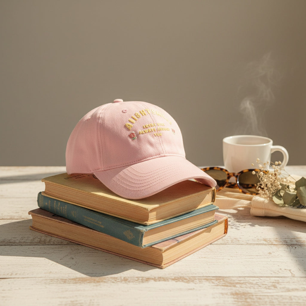 Pink Embroidered Rose Baseball Cap